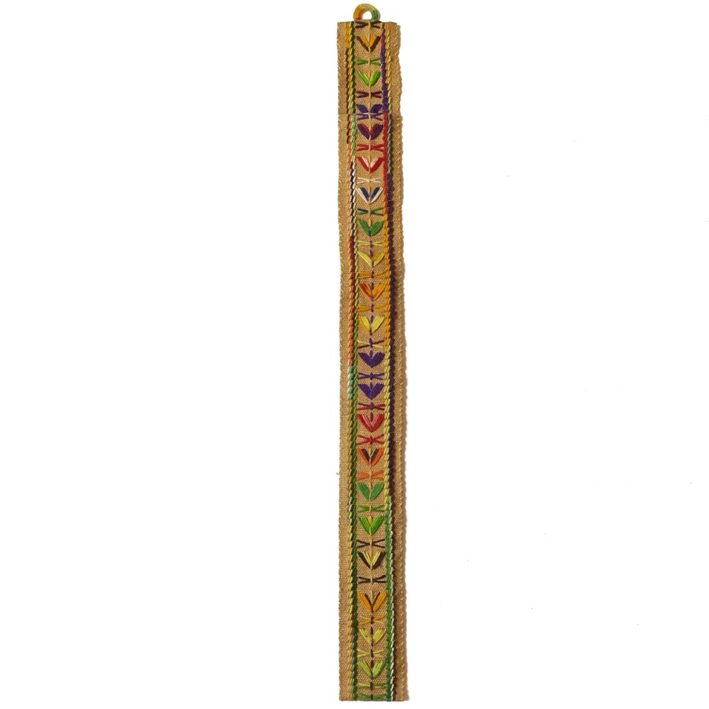 Vintage Colorful Yarn/Brown Natural Burlap Yardstick Wall Hanging Decor Folk Art
